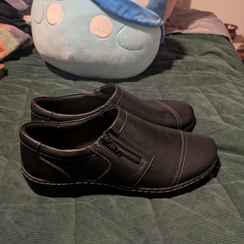 Clarks Black Leather Slip-On Loafers